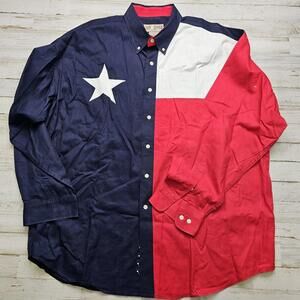 Vintage Sun River Shirt Mens XL TEXAS FLAG - Go Texan Day Rodeo Cowboy Wear